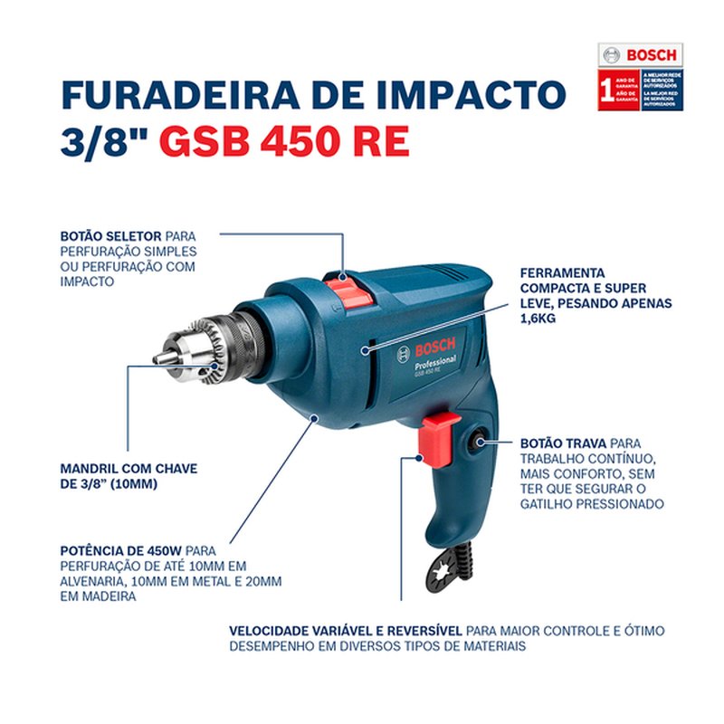 Furadeira de Impacto GSB 450 RE 450W 127V - Imagem 5