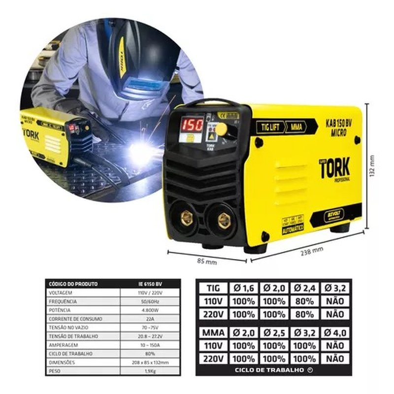 Inversora de Solda MMA 150A KAB150 Micro Bivolt - Imagem 5